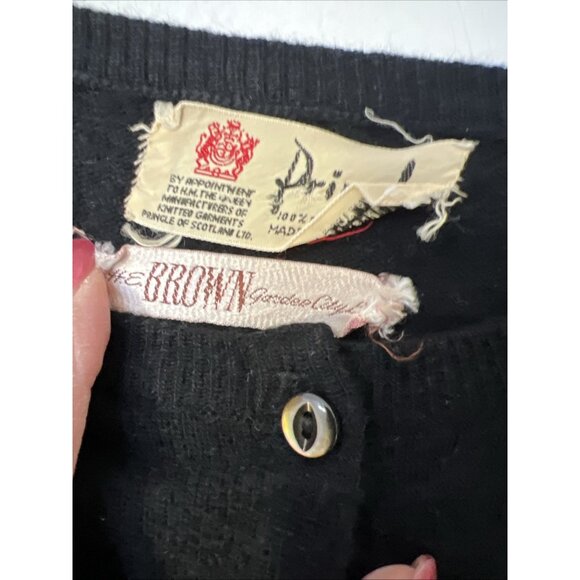 VTG Pringle H.E Brown Garden City Womens 100% Pure Cashmere Black Cardigan - Picture 3 of 6